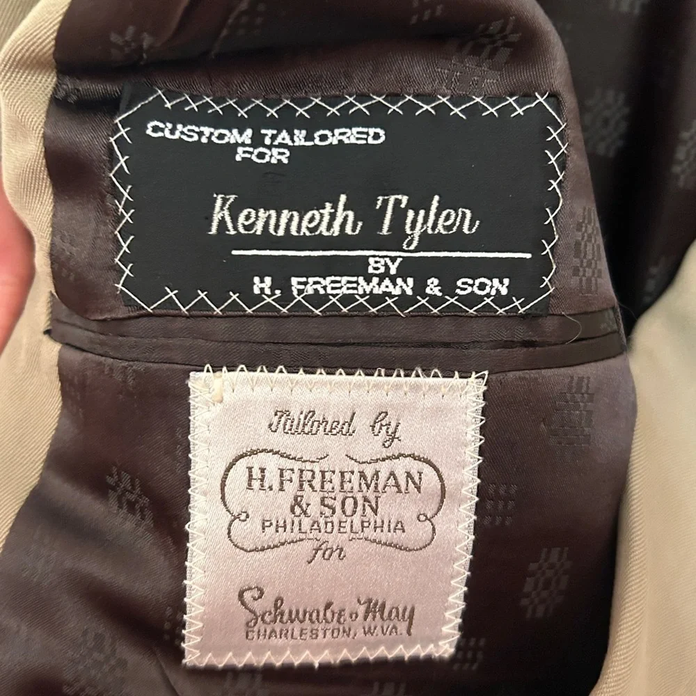 Vtg 1989 H. Freeman & Son Custom Made Khaki Tan Wool Sport Coat size 46